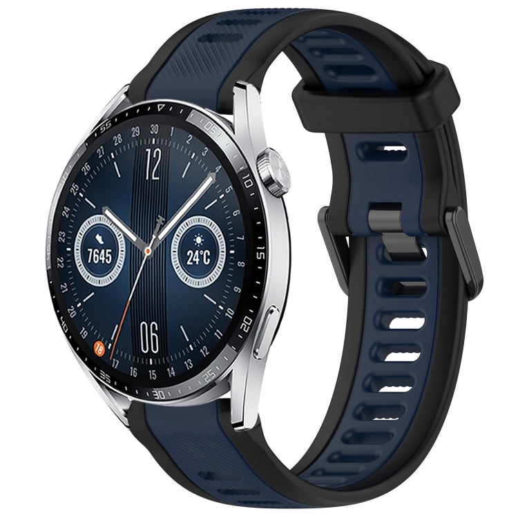 For Huawei Watch GT3 46mm 22mm Two Color Textured Silicone Watch Band(Midnight Blue+Black) by bashfashion