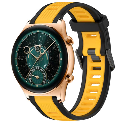 For Honor Watch GS 4 22mm Two Color Textured Silicone Watch Band(Yellow+Black) by bashfashion