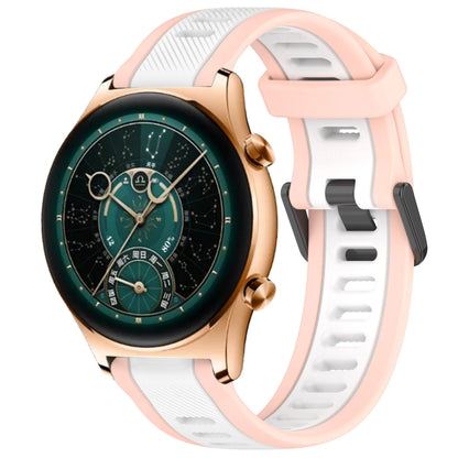For Honor Watch GS 4 22mm Two Color Textured Silicone Watch Band(White+Pink) by bashfashion