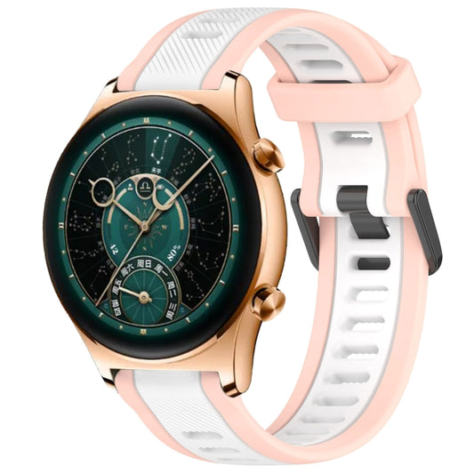For Honor Watch GS 4 22mm Two Color Textured Silicone Watch Band(White+Pink) by bashfashion