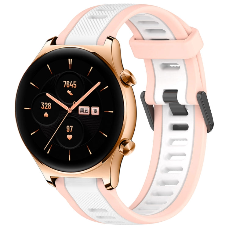 For Honor Watch GS 3 22mm Two Color Textured Silicone Watch Band(White+Pink) by bashfashion