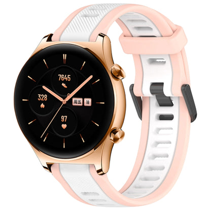 For Honor Watch GS 3 22mm Two Color Textured Silicone Watch Band(White+Pink) by bashfashion