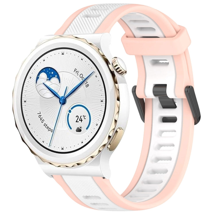 For Huawei Watch GT3 Pro 43mm 20mm Two Color Textured Silicone Watch Band(White+Pink) by bashfashion