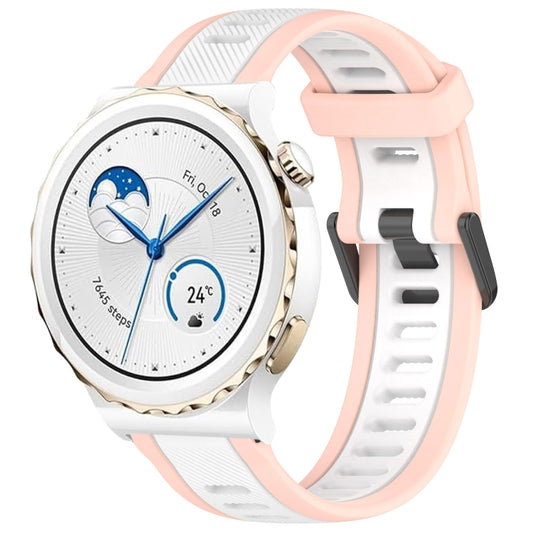 For Huawei Watch GT3 Pro 43mm 20mm Two Color Textured Silicone Watch Band(White+Pink) by bashfashion