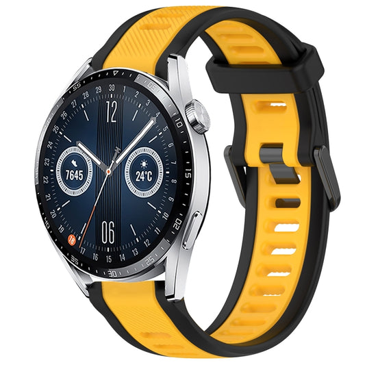 For Huawei Watch GT3 42mm 20mm Two Color Textured Silicone Watch Band(Yellow+Black) by bashfashion