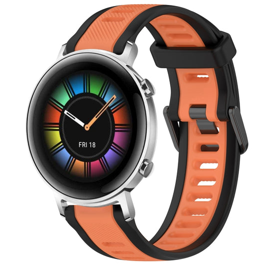 For Huawei Watch GT2 42mm 20mm Two Color Textured Silicone Watch Band(Orange+Black) by bashfashion