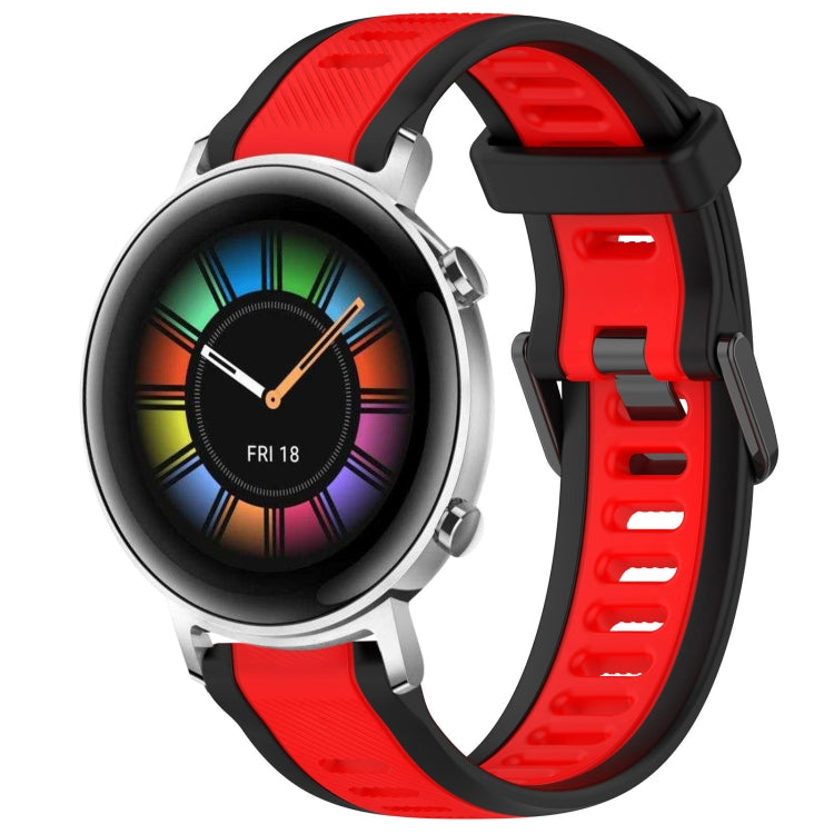 For Huawei Watch GT2 42mm 20mm Two Color Textured Silicone Watch Band(Red+Black) by bashfashion