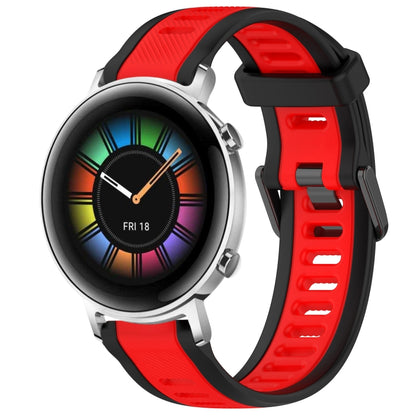 For Huawei Watch GT2 42mm 20mm Two Color Textured Silicone Watch Band(Red+Black) by bashfashion