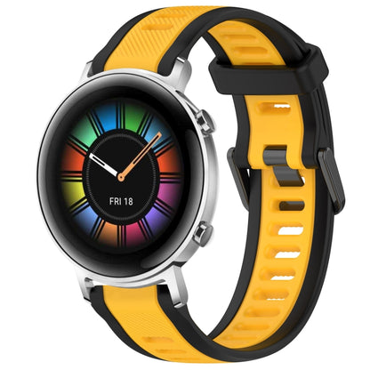 For Huawei Watch GT2 42mm 20mm Two Color Textured Silicone Watch Band(Yellow+Black) by bashfashion