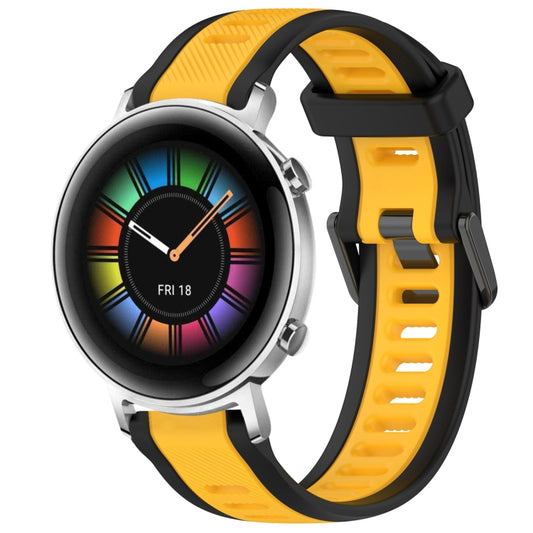For Huawei Watch GT2 42mm 20mm Two Color Textured Silicone Watch Band(Yellow+Black) by bashfashion