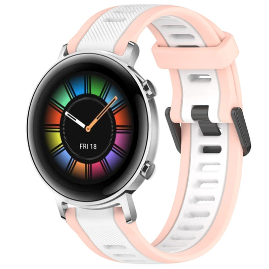 For Huawei Watch GT2 42mm 20mm Two Color Textured Silicone Watch Band(White+Pink) by bashfashion