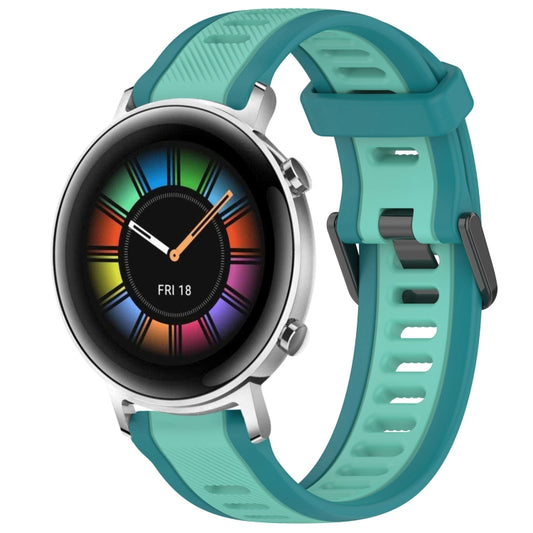 For Huawei Watch GT2 42mm 20mm Two Color Textured Silicone Watch Band(Teal) by bashfashion