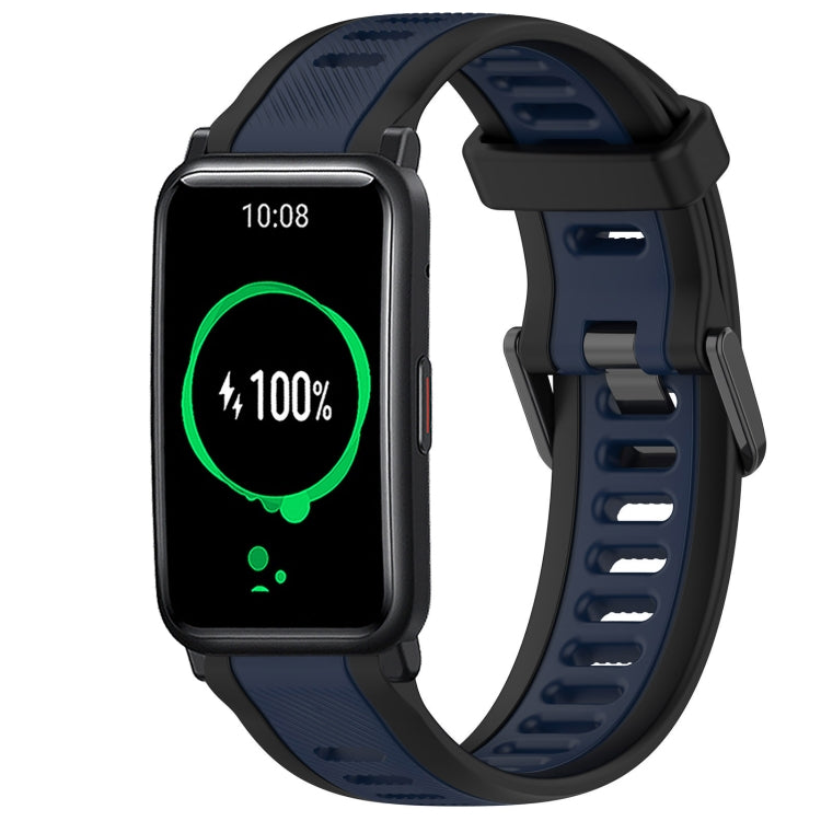 For Honor Watch ES 20mm Two Color Textured Silicone Watch Band(Midnight Blue+Black) by bashfashion