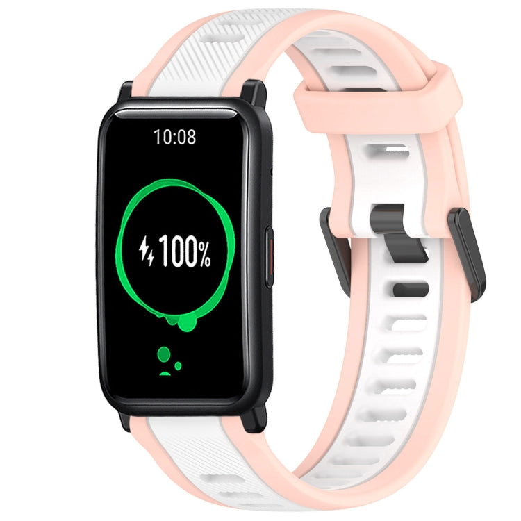 For Honor Watch ES 20mm Two Color Textured Silicone Watch Band(White+Pink) by bashfashion