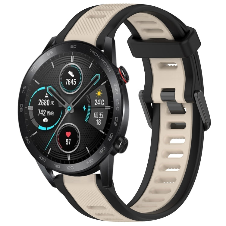 For Honor MagicWatch2 42mm 20mm Two Color Textured Silicone Watch Band(Starlight + Black) by bashfashion