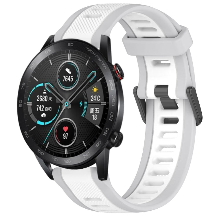 For Honor MagicWatch2 42mm 20mm Two Color Textured Silicone Watch Band(White+Grey) by bashfashion