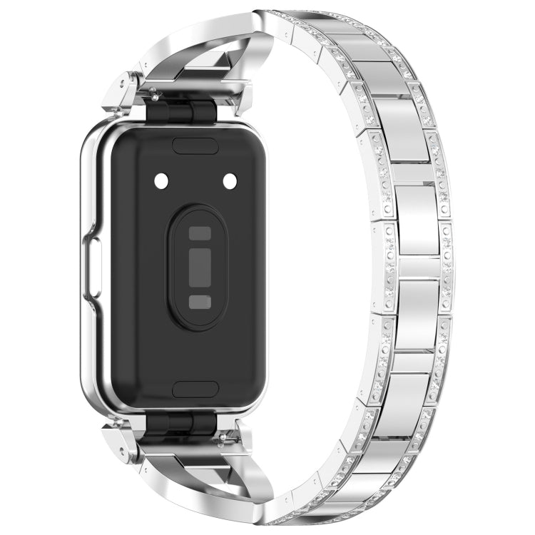 For Samsung Galaxy Fit 3 X Shaped Dual Row Diamond Metal Frame Watch Band(Silver) by bashfashion