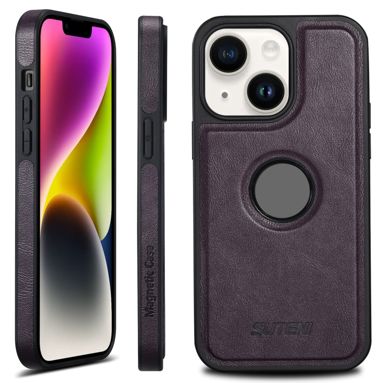For iPhone 14 Suteni G1 Magsafe Leather Back Phone Case(Purple) by Suteni