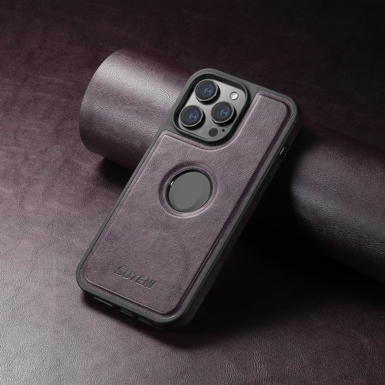 For iPhone 14 Suteni G1 Magsafe Leather Back Phone Case(Purple) by Suteni