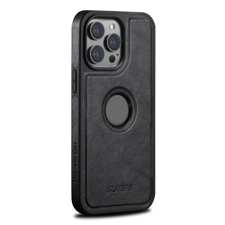 For iPhone 14 Plus Suteni G1 Magsafe Leather Back Phone Case(Black) by Suteni