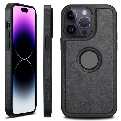 For iPhone 14 Pro Max Suteni G1 Magsafe Leather Back Phone Case(Black) by Suteni