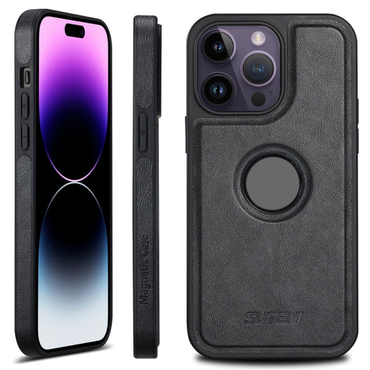 For iPhone 14 Pro Max Suteni G1 Magsafe Leather Back Phone Case(Black) by Suteni