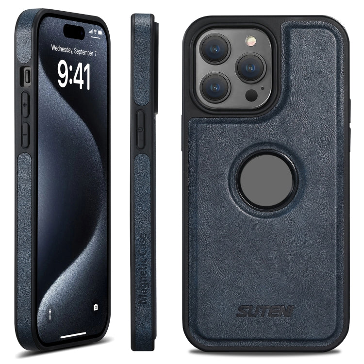 For iPhone 15 Pro Suteni G1 Magsafe Leather Back Phone Case(Blue) by Suteni