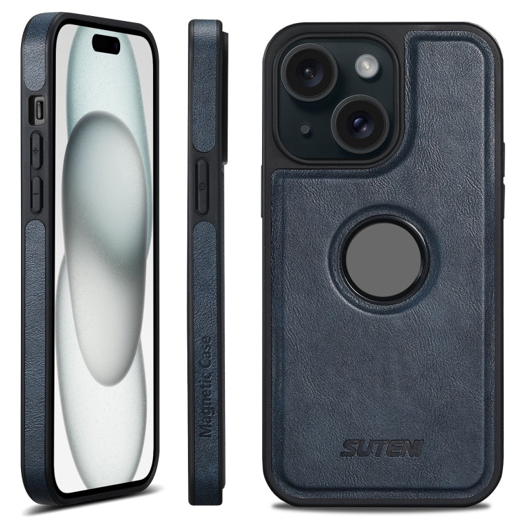 For iPhone 15 Plus Suteni G1 Magsafe Leather Back Phone Case(Blue) by Suteni