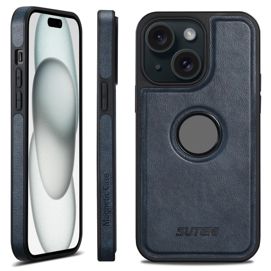 For iPhone 15 Plus Suteni G1 Magsafe Leather Back Phone Case(Blue) by Suteni