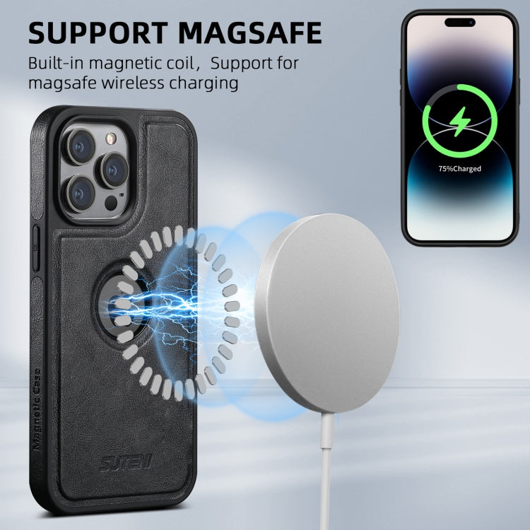 For iPhone 16 Pro Suteni G1 Magsafe Leather Back Phone Case(Black) by Suteni