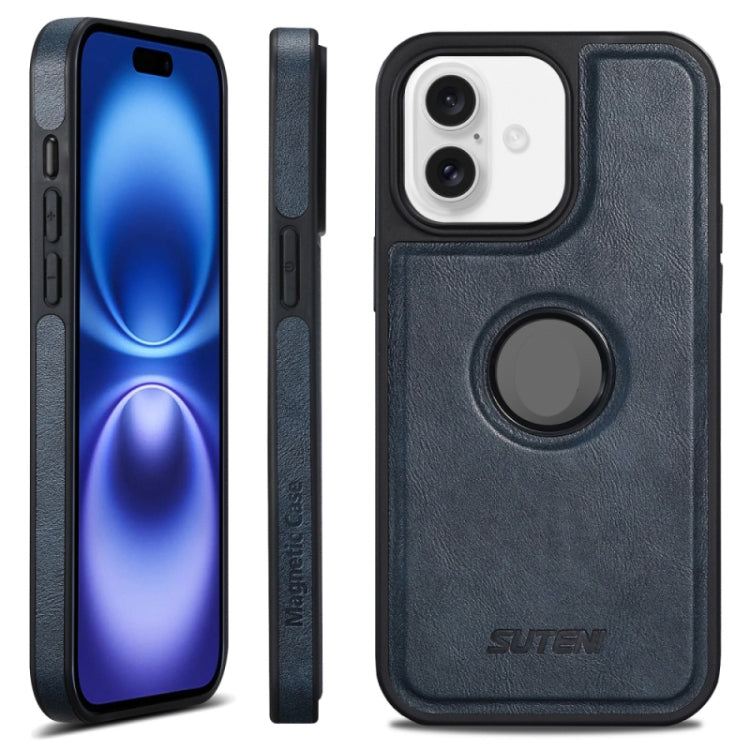 For iPhone 16 Plus Suteni G1 Magsafe Leather Back Phone Case(Blue) by Suteni