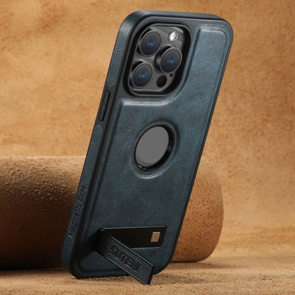 For iPhone 15 Plus Suteni G2 Magsafe Oil Wax Leather Back Phone Case with Holder(Blue) by Suteni