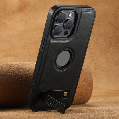 For iPhone 12 Suteni G2 Magsafe Oil Wax Leather Back Phone Case with Holder(Black) by Suteni