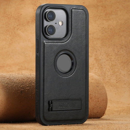 For iPhone 16 Plus Suteni G2 Magsafe Oil Wax Leather Back Phone Case with Holder(Black) by Suteni