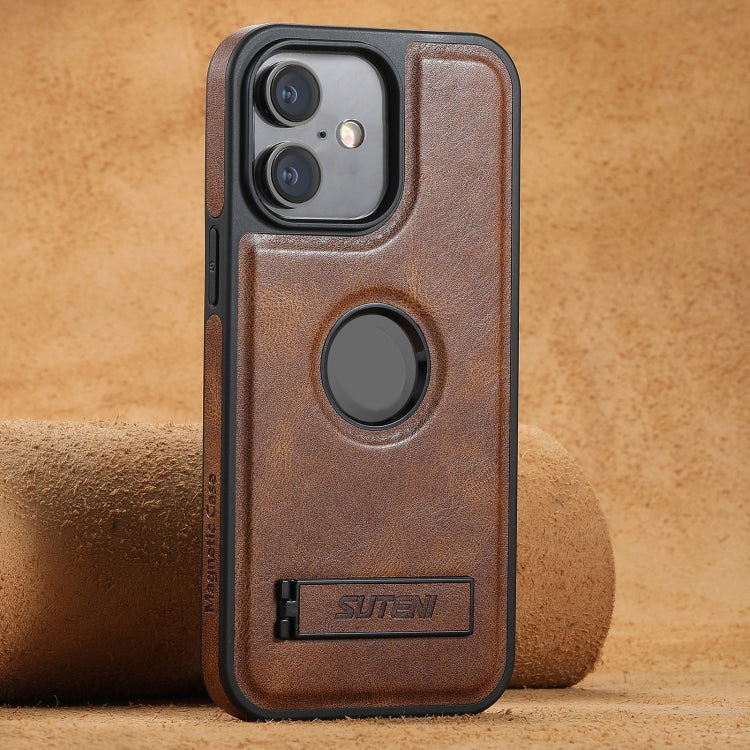 For iPhone 16 Plus Suteni G2 Magsafe Oil Wax Leather Back Phone Case with Holder(Brown) by Suteni