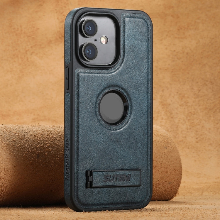 For iPhone 16 Plus Suteni G2 Magsafe Oil Wax Leather Back Phone Case with Holder(Blue) by Suteni