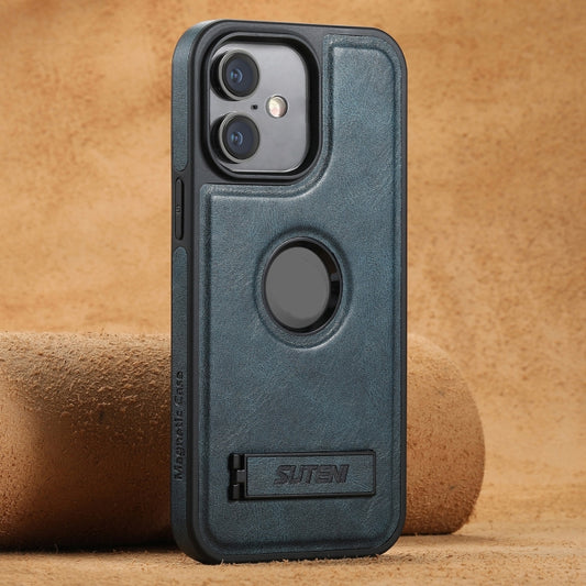 For iPhone 16 Plus Suteni G2 Magsafe Oil Wax Leather Back Phone Case with Holder(Blue) by Suteni