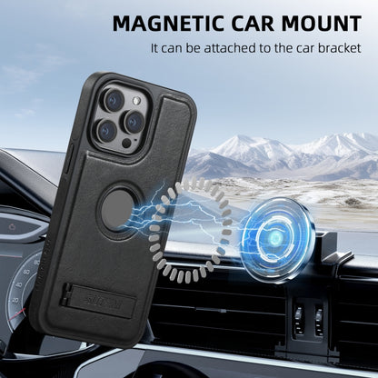 For iPhone 16 Pro Max Suteni G2 Magsafe Oil Wax Leather Back Phone Case with Holder(Black) by Suteni