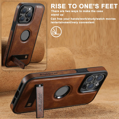 For iPhone 16 Pro Max Suteni G2 Magsafe Oil Wax Leather Back Phone Case with Holder(Brown) by Suteni