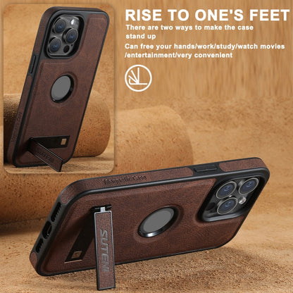 For iPhone 16 Pro Suteni G2 Magsafe Litchi Texture Leather Back Phone Case with Holder(Brown) by Suteni