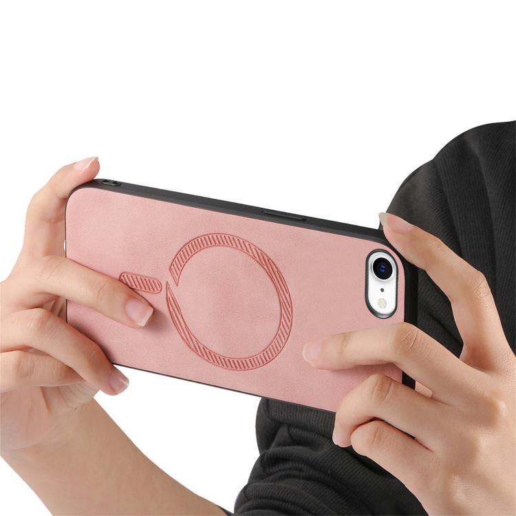 For iPhone 16e Solid Color Retro Magsafe PU Back Cover Phone Case(Pink) by bashfashion