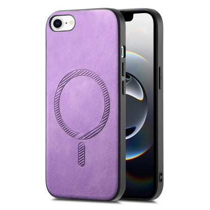For iPhone 16e Solid Color Retro Magsafe PU Back Cover Phone Case(Purple) by bashfashion