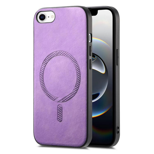 For iPhone 16e Solid Color Retro Magsafe PU Back Cover Phone Case(Purple) by bashfashion