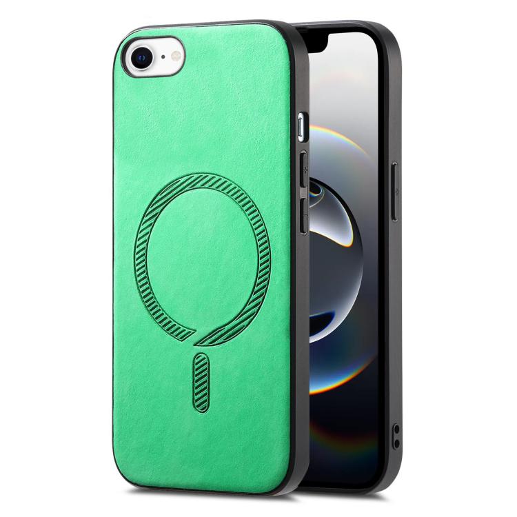 For iPhone 16e Solid Color Retro Magsafe PU Back Cover Phone Case(Green) by bashfashion