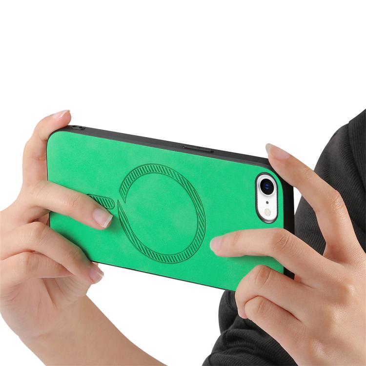 For iPhone 16e Solid Color Retro Magsafe PU Back Cover Phone Case(Green) by bashfashion