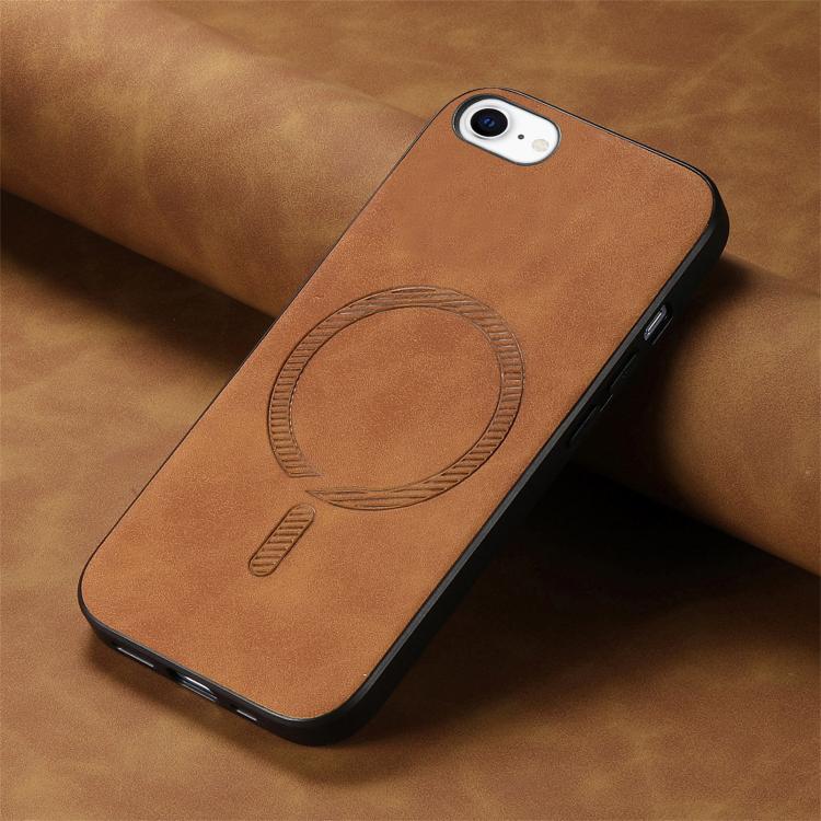 For iPhone 16e Solid Color Retro Magsafe PU Back Cover Phone Case(Brown) by bashfashion