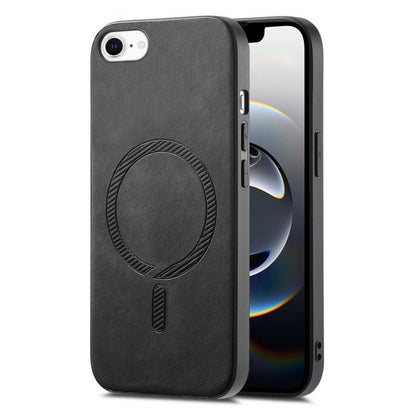 For iPhone 16e Solid Color Retro Magsafe PU Back Cover Phone Case(Black) by bashfashion