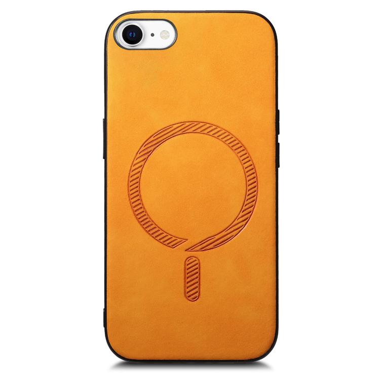 For iPhone 16e Solid Color Retro Magsafe PU Back Cover Phone Case(Yellow) by bashfashion
