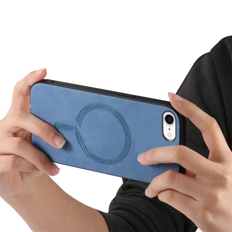 For iPhone 16e Solid Color Retro Magsafe PU Back Cover Phone Case(Blue) by bashfashion