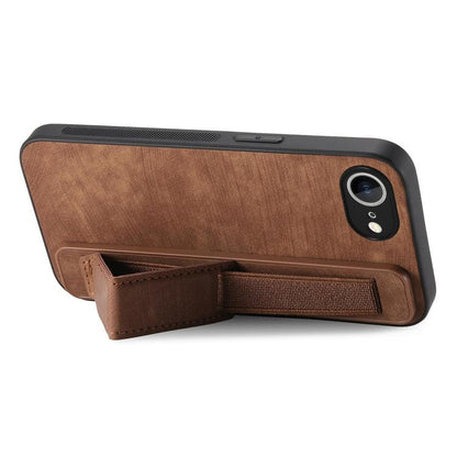 For iPhone 16e Retro Wristband Holder Leather Back Phone Case(Brown) by bashfashion